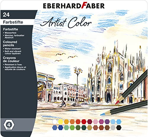 Eberhard Faber 516124 - Buntstifte Set Artist Color, 24 Farbstifte im Metalletui | Farbstifte im Metalletui für Zeichnungen und Illustrationen
