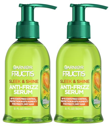 Garnier Fructis Sleek & Shine Anti-Frizz Serum for Frizzy, Dry Hair, Argan Oil, 5.1 Fl Oz, 2 Count (Packaging May Vary)