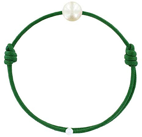 Les Poulettes Jewels – barnarmband – min första pärla- vaxat band armband – vit odlad sötvattenspärla 6-7 mm – klassiker, colore: gRÖN, cod. SDU-BRA-02-11-007-I05