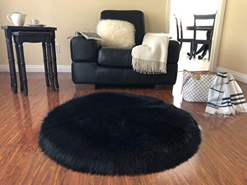 LAMBZY Faux Sheepskin Round Plush Fluffy Rug for Bedroom 24 D60 cm Black