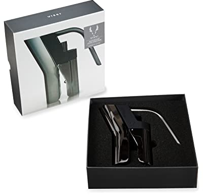 Viski Gunmetal Heavyweight Lever Corkscrew Wine Bottle Opener, Gunmetal Black Plated Finish, Non-Stick Coated Worm