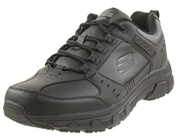 Skechers Oak Canyon Redwick Herren Trainer, Black Leather Synthetic Textile Black Trim, 48.5 EU