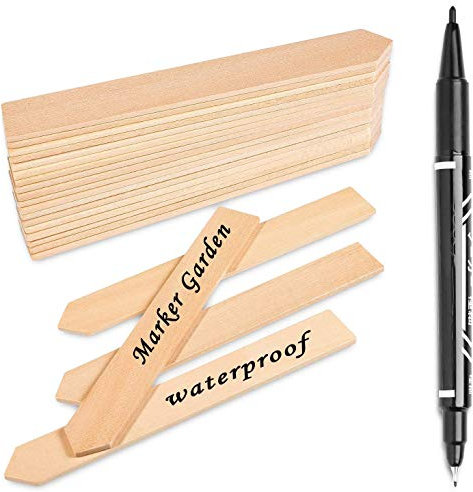 Whaline 50Stk Pflanzenschilder Holz Pflanzenstecker Holzschilder zum Beschriften wetterfest Holz Stecketiketten mit 1 Stück Marker Stift für Garten Pflanzen Blumen Samen Gemüse (15CM)