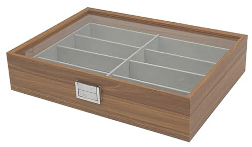 mixed24 Holz Brillenkoffer für 8 Brillen Sonnenbrillen extra großes Sichtfenster aus Echtglas Brillenaufbewahrung Brillenbox Brillenkiste Brillenpräsentation