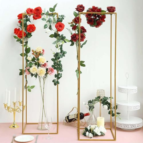 Efavormart 2 Pack - 48 Matte Gold Metal Wedding Flower Stand, Geometric Centerpiece Vases