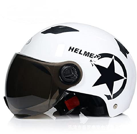 Vuxen motorcykelhjälm Stilig halv öppen hjälm Sun Visor Quick Release Buckle Dot Godkänd motorcykelhjälm Cykling Motocross Passar för män och kvinnor,White