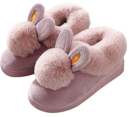 WYSFLY Chausson Lapin Fille Peluche Pantoufle Femmes Chaussures de maison chaudes et confortables Rose foncé 38/39 EU taille de l'étiquette 40/41