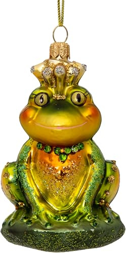 SIKORA Frosch mit Krone besondere Weihnachtskugel Glas Christbaumschmuck Deko Figur Weihnachten Anhänger Ornament - Meisterstücke - BS748