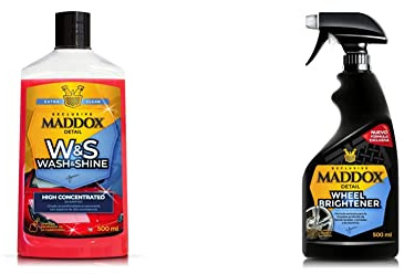 Maddox Detail – Wash & Shine. Champú de Alta producción de Espuma con Cera Carnauba. + 10101 Wheel Brightener- Limpiador de Llantas (500 ml)