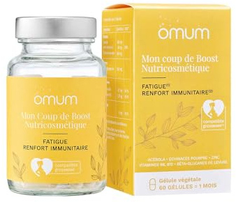 OMUM - Mon Coup de Boost Complément Alimentaire - Fatigue Immunité Booster énergie vitalité, renforcer les défenses immunitaires - Compatible grossesse allaitement - Vegan - 60 gélules 1 mois de cure