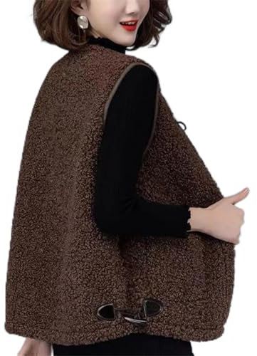 Lammwolle Weste Jacke Koreanische Mode Kurze Lässige Weste Herbst Winter O Hals Ärmellose Weste Solid-Dark Coffee,XXL