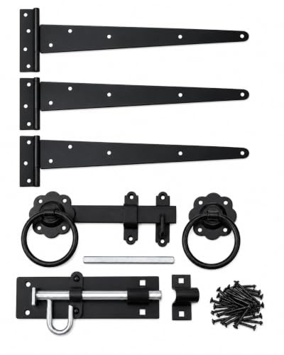 Haven Heritage Gate Hinge Kit Fitting Set Hinges Brenton Bolt Ring Latch Wooden Gate Black (18)