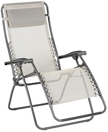 Lafuma MOBILIER - Fauteuil Relax Zéro Gravité RSXA - Chaise Longue Pliante Terrasse et Jardin - Toile Batyline Résistante - Transat Multiposition, Tout Confort, Fabriqué en France - Beige SEIGLE