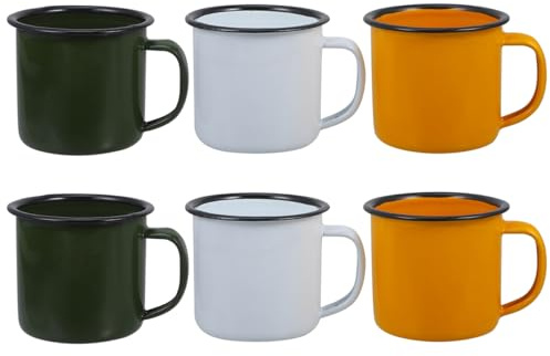 Cabilock Emaille Tassen Set, 6-teilig, 150 ml, im Vintage-Stil | Kompakte Becher aus Emaille in sortierten Farben für Kaffee, Tee, Wasser und Saft