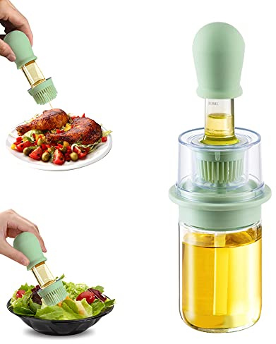 TINMIX Ölspender mit Pinsel, 2-in-1, 180 ml, Olivenölspender und Essigflasche mit Silikon-Pinsel, zum Kochen, Küche, Grillen, Salat, Backen, Grün
