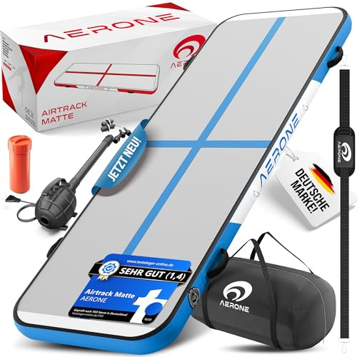 AERONE Airtrack Turnmatte Aufblasbar inkl. Pumpe & Tasche Größe wählen