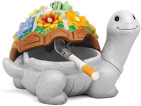 LESES Ashtray, Cute Turtle Cigarette Ashtray with Lid, Smokeless Waterproof Ash Tray Outdoor Resin Ash tray for Patio Home Office Gifts Indoor