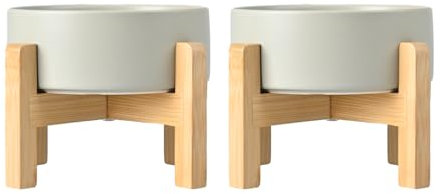 SPUNKYJUNKY Hundenapf Keramik Erhöhter Futternapf Set mit Bambus Ständer für Katzen und Hunde (1800ml, Grau)