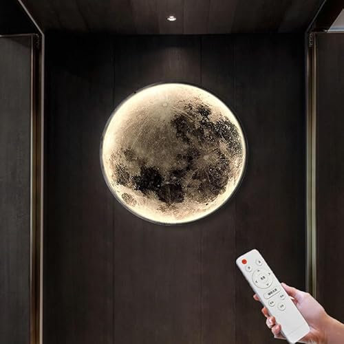 LOGT LED Mond Wandlampe 35W Innen Dimmbar mit Fernbedienung Wandleuchte Rund Acryl Lampenschirm Wand Nachtlampe Moderne Dekoration Lampe Kinderzimmerlampe Wohnzimmerlampe Flurlampe