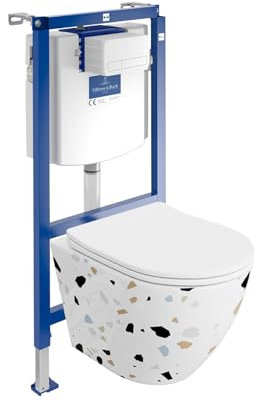 ViConnect H112 Sofi Slim Stone WC encastré avec panneau de commande + WC suspendu sans bord | Kit complet | Réservoir de chasse encastré | Kit complet | WC complet