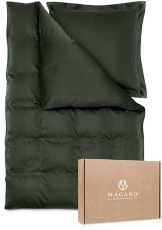 Magano® Luxus Bettwäsche-Set - Bambus & Baumwolle Satin - 400 TC Premiumqualität (Dark Green, 200x220 cm + (2X) 80x80 cm)