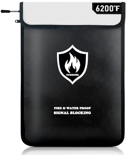 2971 ° C uppgraderad brandsäker dokumentväska, 40 cm x 29 cm Faraday-väska, vattentålig brandsäker väska med dragkedja, 18 lager värmeisolerade material, RFID-blockerande väska, stöldsäker