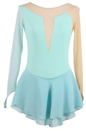 Yaaxinb Damen Glitzer Eiskunstlauf Kleid Langarm Strass Gymnastik Mädchen Ballett Tanz Tragen Outfit Gymnastik Leotard Turnanzug Tanzkostüm Wettbewerb Tanzkostüm,Blau,3XS