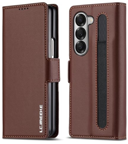 ZHOZEXIN Wallet Pu Leather Case for Samsung Galaxy Z Fold 6,Magnetic Closure Pu Leather with Pen Slot, Cash slot & Screen Protector Cover Case for Samsung Galaxy Z Fold 6 (Brown)