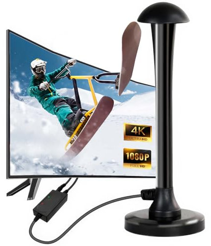 Antenna TV Portatile Interna Amplificata Potente, Antenna TV senza Fili Support 4k HD/1080P/VHF/UHF, Antenne Digitale Terrestre da Interno con Cavo Coassiale da 5M