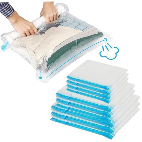 Muzrunq Travel Compression Bags 10 Pack Vacuum Packing Bags Space Saving Suitcase Organizer Transparent No Vacuum Needed Travel Essentials