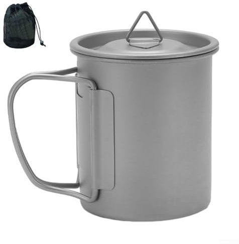 Titan-Campingbecher, 300/450 ml, tragbarer Outdoor-Kaffeebecher mit Deckel, ultraleichter Bierbecher für Wandern, Picknick, faltbarer Griff (450 ml)