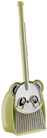 Brush And Pan Set - Kids Broom And Dustpan Set | Panda Toddler Broom And Dustpan Combo | Little Housekeeping Helper | Sweeping Brush And Upright Standing Dust Pan | Children Small Cleaning Toys