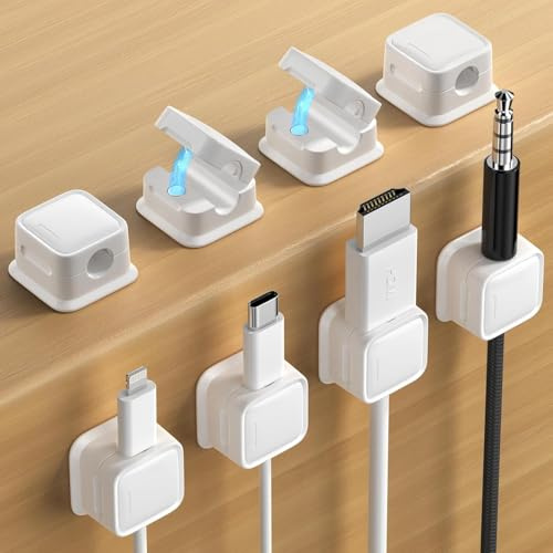 Tipuci 8 Pack Cable Clips, Adjustable Cord Organiser Holder Magnetic Strong Adhesive Wire Holder for Desk,Wire Charger Holder Neatly for Nightstand,Kitchen Appliances(White）