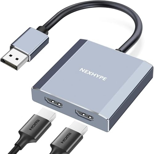 NCGGY Displayport to Dual HDMI Adapter 1 in 2 Out Dual 4K60Hz Extend/Copy DP 1.2 zu 2 HDMI Splitter für zwei Monitore Support SST/MST Modus (MacOS unterstützt nur den SST-Modus)
