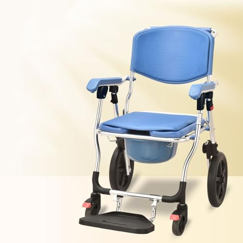 Duschstuhl Mit Rollen Klappbar, Toilettenstuhl Für Senioren Mit Rollen, Toilettenrollstuhl Mit Armlehne Duschstuhl Mit Rollen Rückenlehne Und Toiletteneimer, Belastung 150 Kg