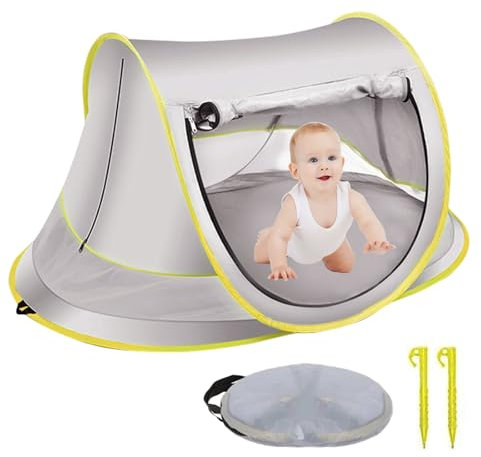 Baby Beach Tent Pop Up Uv Protection Upf 50+ Pop Up Sun Shade Toddler, Beach Sun Shade Easy Set Up Umbrella Baby For Traveling, Hiking, Camping, Fishing (Grey-L)