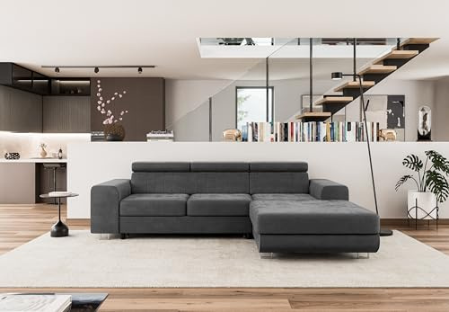 COMFORTINO FURNITURE Ecksofa mit Schlaffunktion NOTA L-Form, Sofa Couch mit Bettkasten, Eckcouch, Schlafsofa für Wohnzimmer, Big Sofa Couch mit Schlaffunktion (Dunkelgrau, Ottomane Rechts)