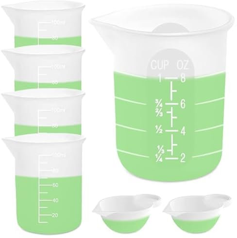 Vocdikficy Juegos de 7 Vasos Medidores de Silicona, 1 Vaso de Silicona de 250 Ml, 4 Vasos Mezcladores Antiadherentes de 100 Ml, 2 Vasos con Molde de Silicona de 10 Ml