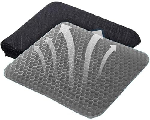 RIXI Large Gel Seat Cushion for Long Sitting – Orthopaedic Honeycomb Support Pad for Coccyx, Back, Hip Pain – Office Chair, Car Seat, Wheelchair, Home Use (Grey)
