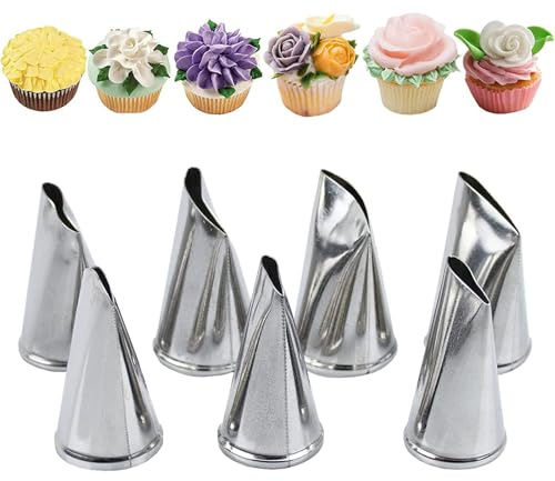 Xanewza 7er Spritztüllen Blumen Set, Profi Edelstahl Tüllen zum Dekorieren von Torten, Kuchen Dekorieren Tipps Cake Nozzle für DIY Cupcakes Dessert (Spritztüllen Set #7 Stück)