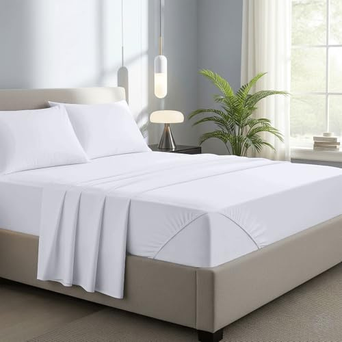 Novexa 100% Egyptian Cotton Double Fitted Sheets 400 Thread Count 40cm Deep Bed Sheet Luxury Ultra Soft Bottom White Fitted Bedsheets