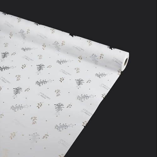70 CM x 30 M Celofán Opaco Merry Christmas Blanco/Plata – Papel Decorativo Navideño Doble Cara, Grosor 65 Micras