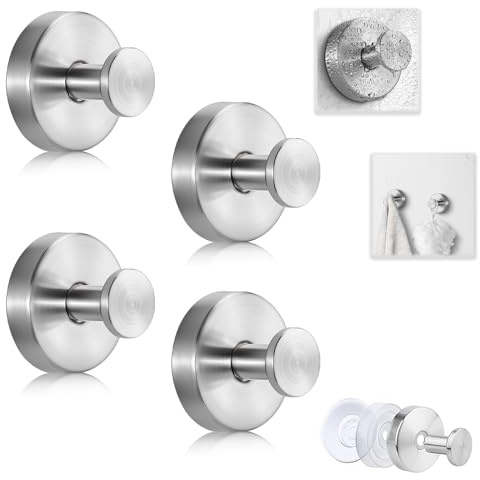 APODESS Saugnapf Haken für Kränze auf Glas, 2026 Neu Saugnapf Haken ohne Bohren Kranzhalter für Haustür, Metall Handtuchhaken für Dusche, Fenster, Badezimmerspiegel (Silber, 4pcs)