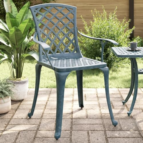 Teenpull Trädgårdsstolar set om 2, grön gjuten aluminium, rostfri och väderbeständig, 110 kg lastkapacitet, terrassstolar för trädgård balkong utomhus, bekväma relaxstolar
