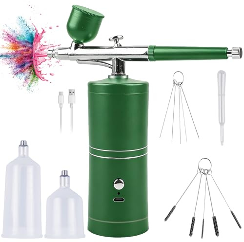 Set Aerografo con Compressore: Kit Aerografo, Pistola a Spruzzo Senza Fili, Pistola Aerografo Portatile con Compressore, Pistola a Spruzzo Manuale Ricaricabile USB per Idratazione della Pelle