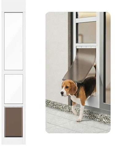 WANGXINGREN Dog Door for Sliding Glass Door, Adjustable Height 75 3/5 to 80, Aluminum Frame Sliding Door Dog Door Insert, Suitable for Large Dogs Up to 75 lbs(Large,White)