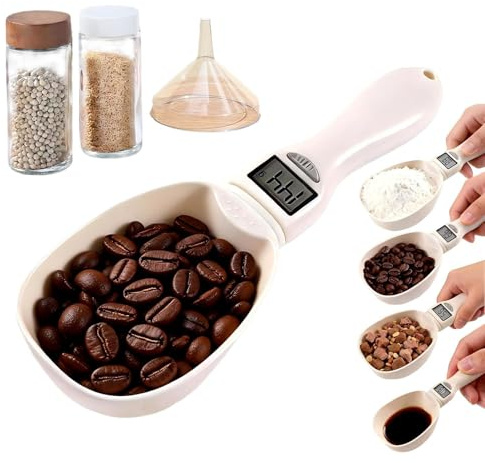 Electronic Spoon Scale with Kitchen Funnel & Glass Dispensing Bottle – Digital Gram Measuring Spoon for Baking, Baby Food, Coffee, Supplement & Herb Powder – Precise Portion Control Set for EU Kitchen