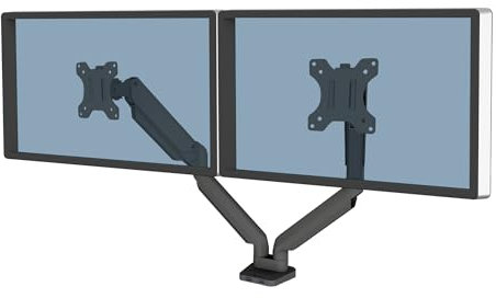 Fellowes Monitor Halterung 2 Monitore bis je 32 Zoll (81,28 cm) - Platinum Series Monitor Arm mit Gasfeder, USB Ports, Befestigung mit Klemme oder Kabeldurchlass - schwarz