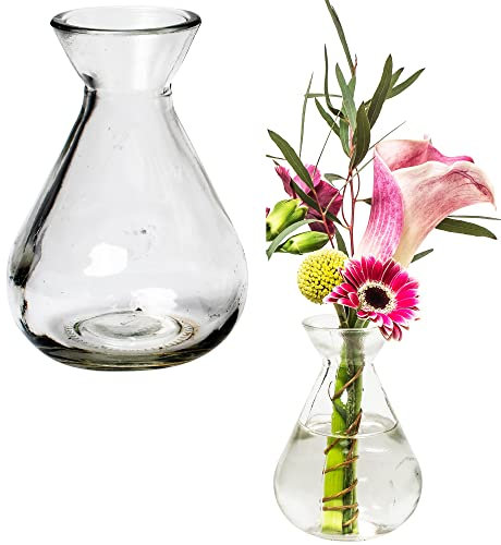 12 x Glasfläschchen - Vasen in stilvoller Optik H 10 cm - Glasflaschen - Tischvasen - Glasvasen - Kleine Blumenvase- Dekoflaschen - Väschen