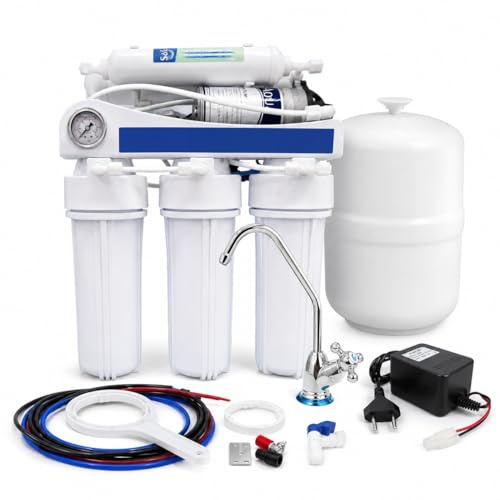 Bbagua EUR-50 BP – Equipo de Ósmosis Inversa 5 Etapas con Bomba para Casa | Reduce Cal, Cloro y Sales | Agua Purificada de Baja Mineralización | Sistema Bajo Fregadero con Filtros y Membrana